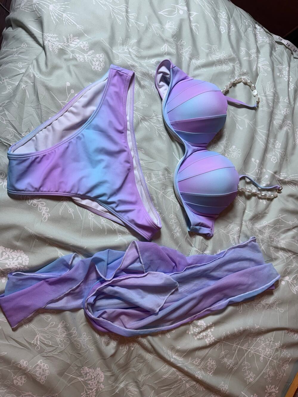 Pastel Mermaid Seashell Bikini Set + Sheer Wrap | Size S/M